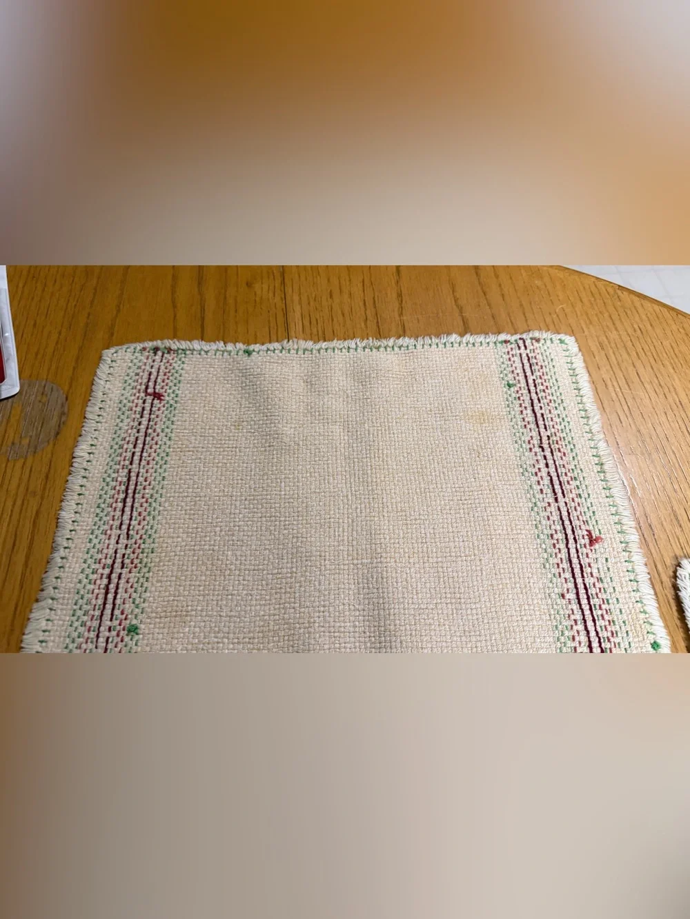 Vintage Woven Cotton Placemats Set 4 Cream Red Green Cottagecore Farmhouse